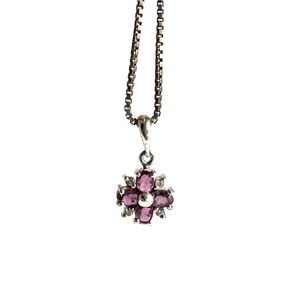 Diamond and Ruby Pendant Necklace Sterling Silver Chain marked IBB 925 INDO